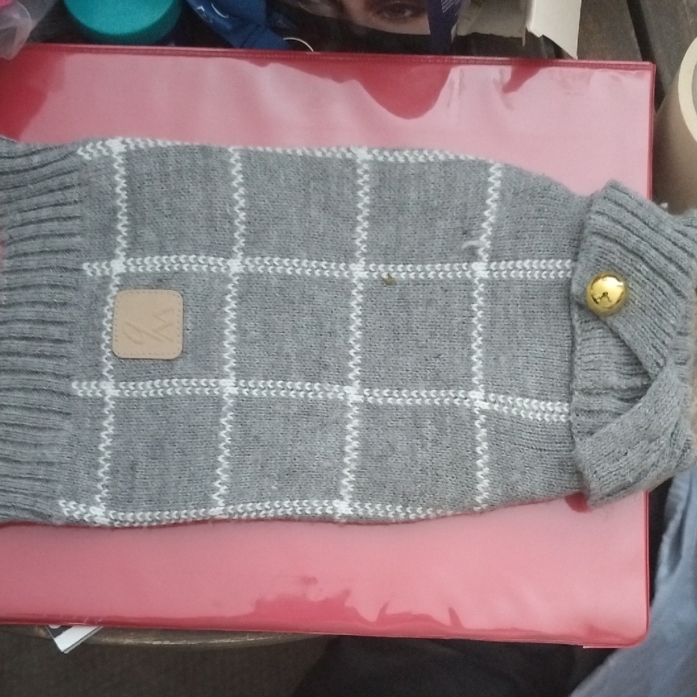 Gray Dog Sweater with Windowpane Pattern